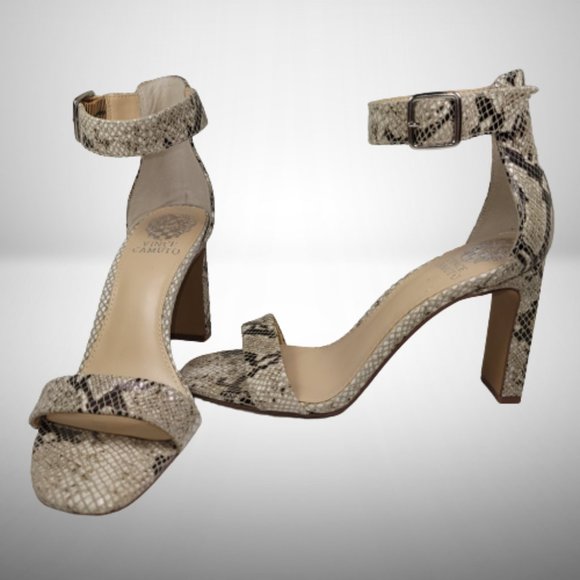 Vince Camuto BENDIVA Leather SNAKE PRINT Block Heel OPEN TOE Sandals Size: 7.5 - Picture 2 of 11
